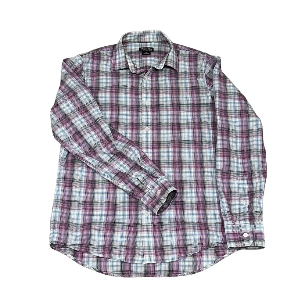 Michael Kors Purple Plaid Buttondown, M, #446-R‎ - Picture 2 of 4